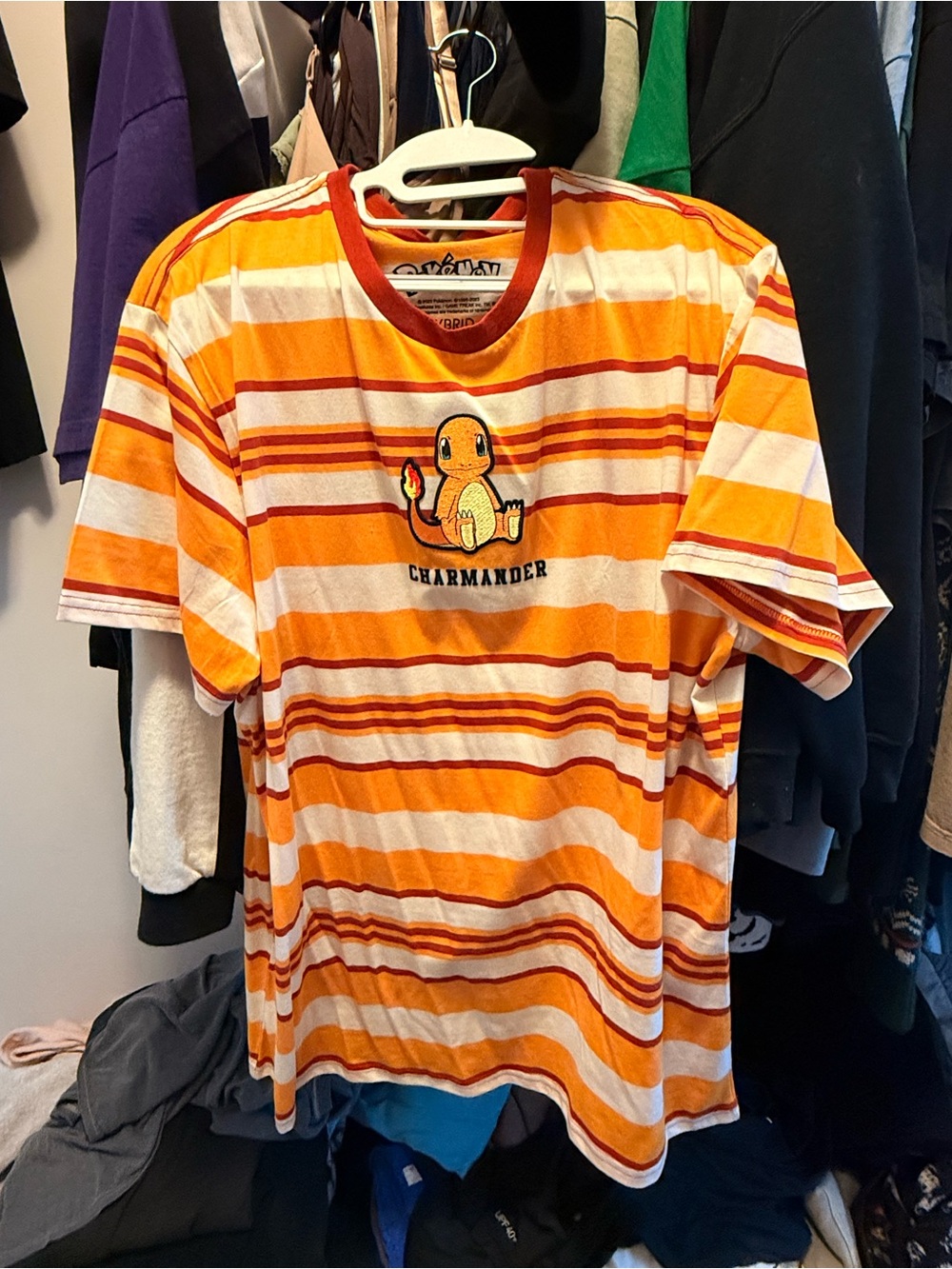 Pokemon Charmander Striped Tee - Orange, White, Red